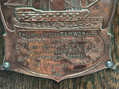 Lot 380 - A Nelson centenary commemorative copper plaque,...