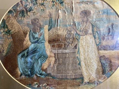 Lot 2801 - A George III silk work and painted oval...