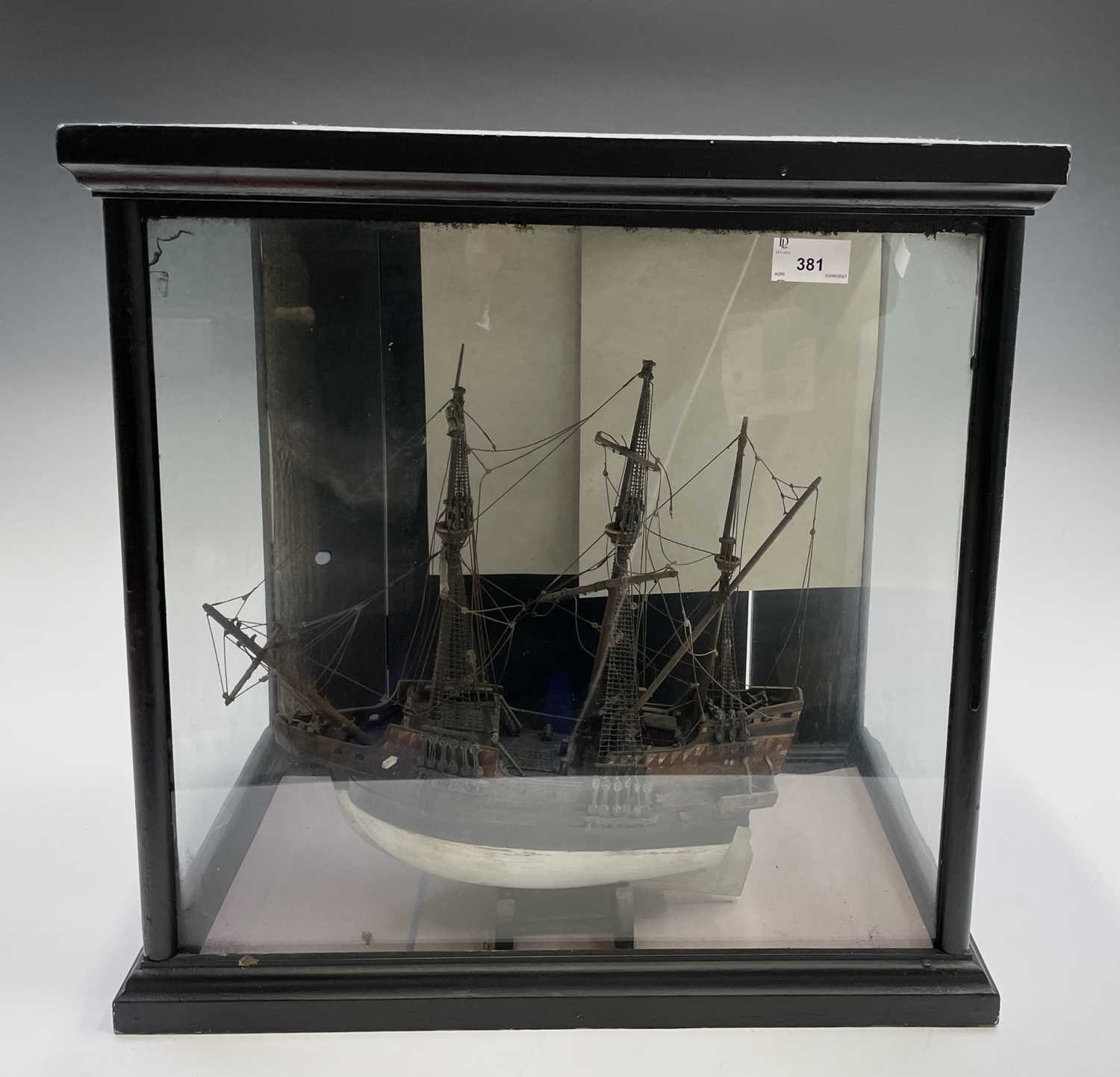 Lot 381 - A model of a three-masted sailing ship, 20th...