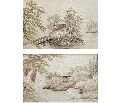 Lot 111 - A pair of Japanese silk embroidered pictures,...