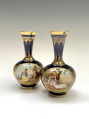 Lot 987 - A pair of Vienna type porcelain vases, each...