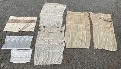 Lot 2860 - A bundle of Edwardian machine lace fringed...