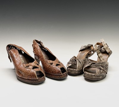 Lot 2808 - Two pairs of 1940’s ladies snakeskin...