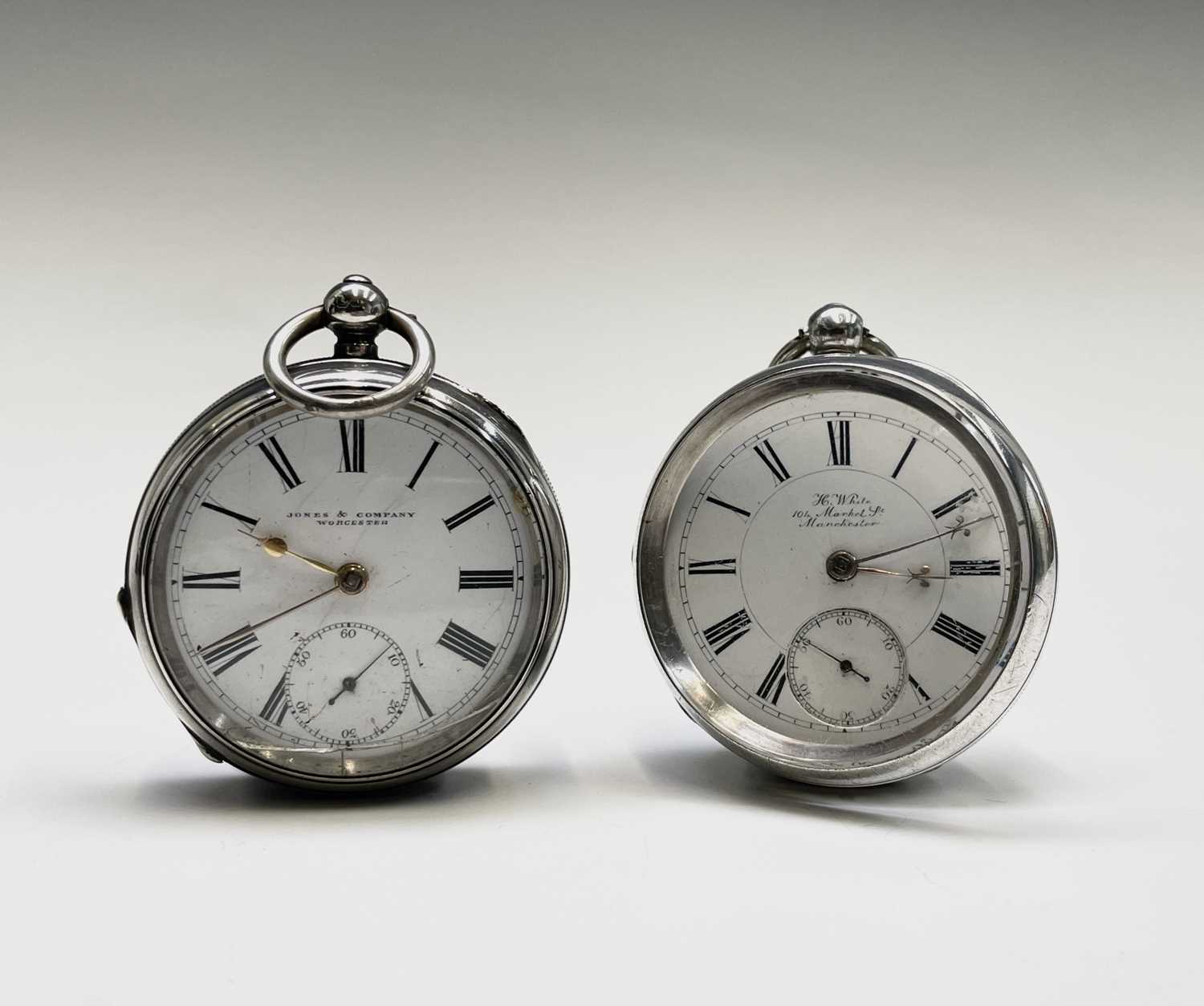 Lot 43 - Two silver key wind pocket watches The first...