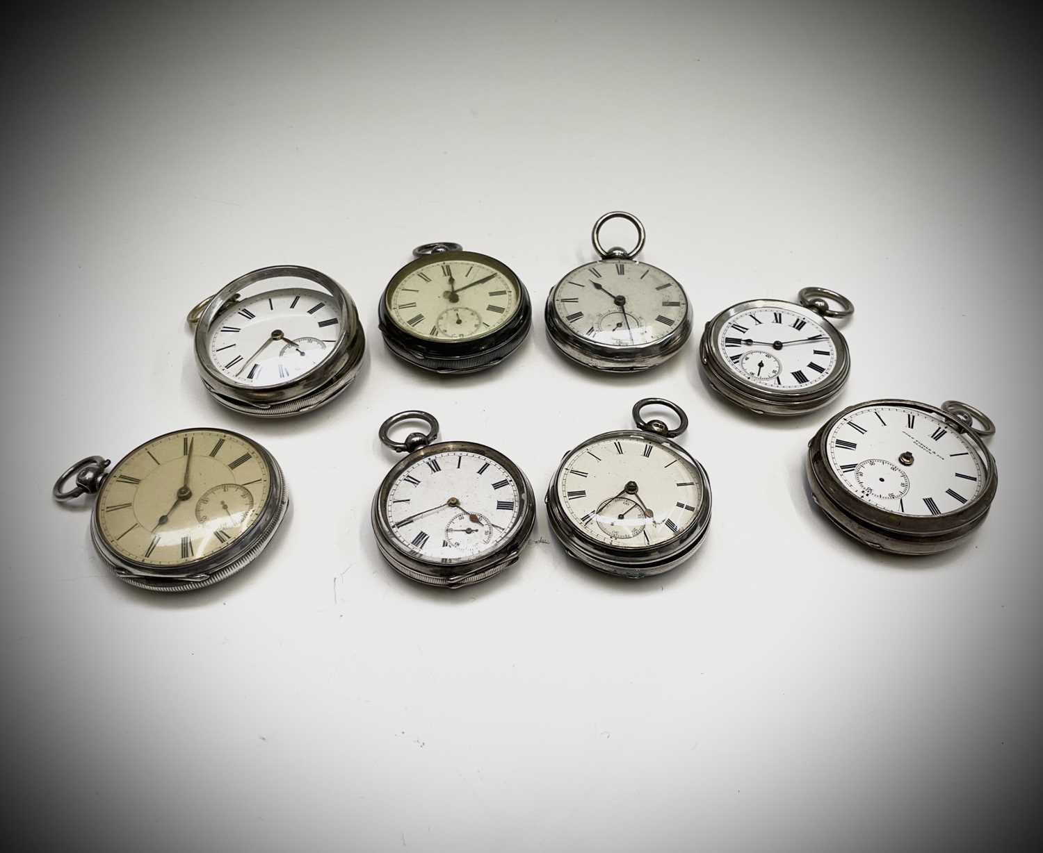 Lot 167 - Eight silver cased keywind pocket watches 872gm