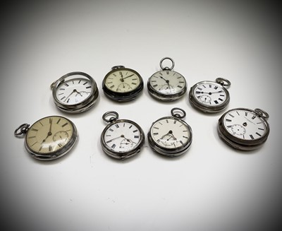 Lot 167 - Eight silver cased keywind pocket watches 872gm
