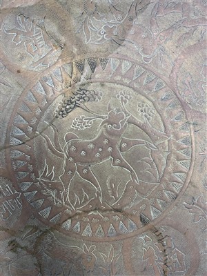 Lot 706 - A Chinese brass tray, two Persian niello...