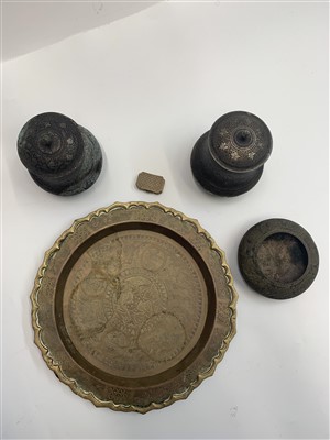 Lot 706 - A Chinese brass tray, two Persian niello...