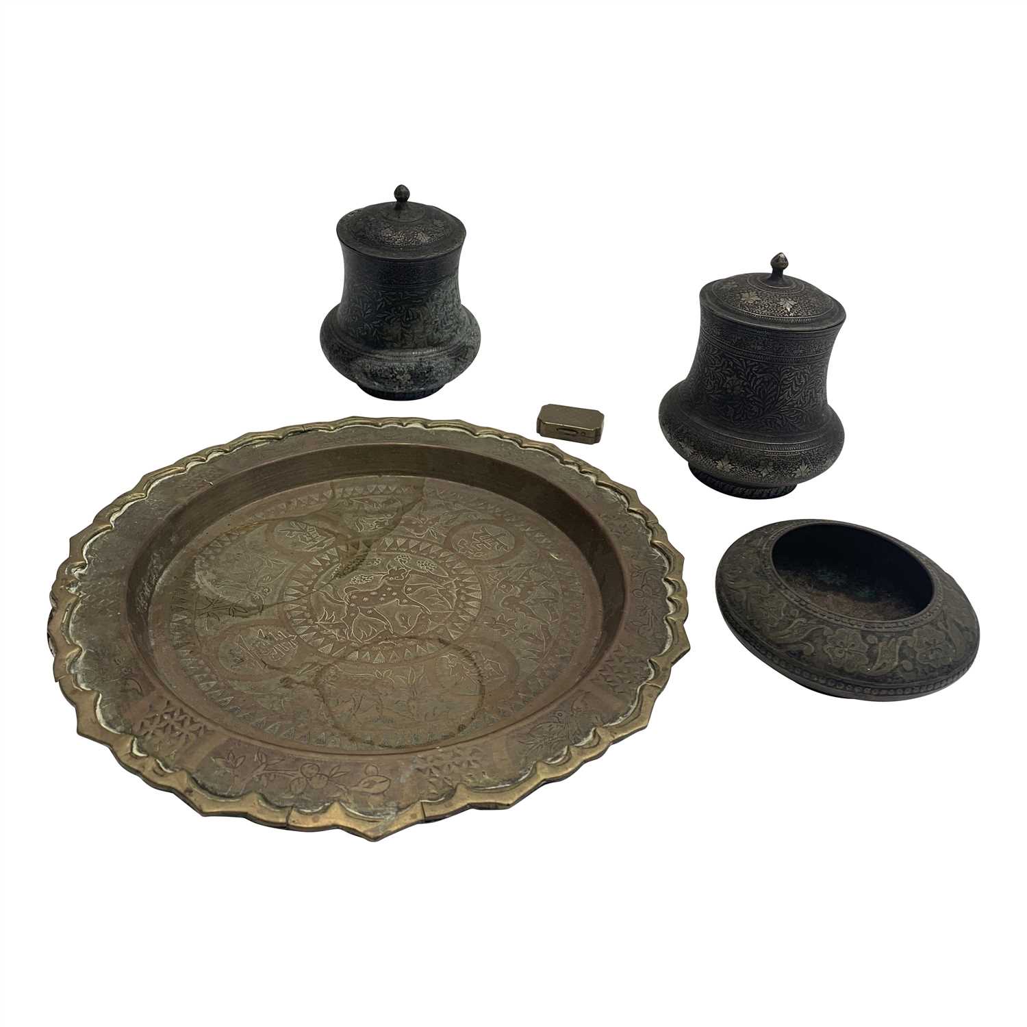 Lot 706 - A Chinese brass tray, two Persian niello...