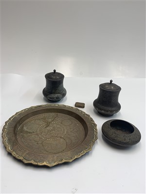 Lot 706 - A Chinese brass tray, two Persian niello...
