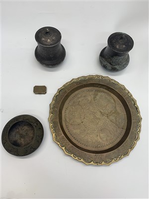 Lot 706 - A Chinese brass tray, two Persian niello...