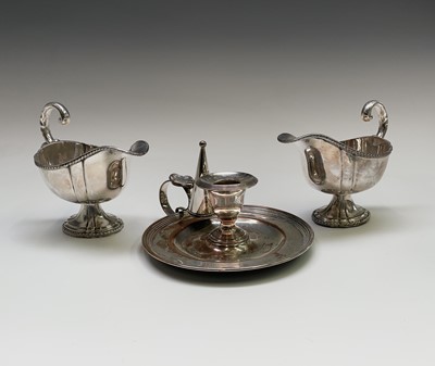 Lot 454 - A pair of Sheffield plated sauce boats with...