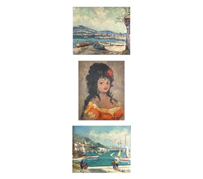 Lot 1227 - Carlo F BURLA Harbour of Monaco Oil on canvas...