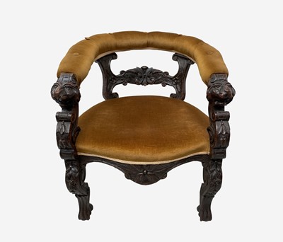 Lot 227 - A pair of Victorian carved oak tub armchairs,...