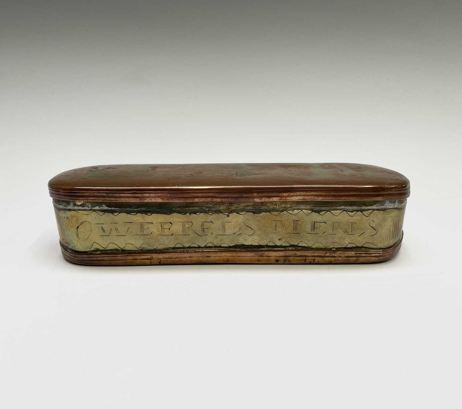 Lot 164 - A Dutch copper and brass tobacco box, 18th...