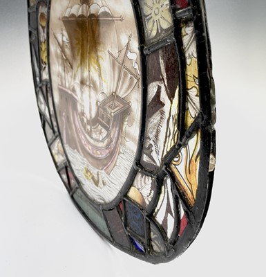Lot 105 - A Victorian lead lined stained glass oval...
