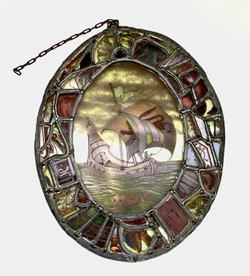 Lot 103 - A Victorian lead lined stained glass oval...