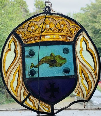 Lot 123 - Two stained glass circular panels, 19th...