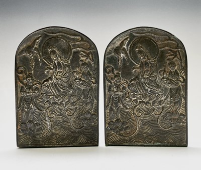 Lot 129 - A pair of Chinese brass bookends, early-mid...