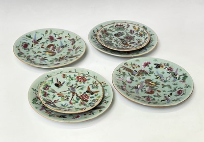 Lot 130 - Six Chinese Canton celadon plates, 19th...