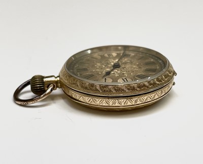 Lot 170 - An 18ct engraved gold keyless fob watch with...