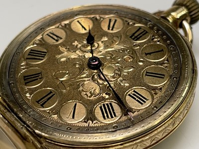 Lot 170 - An 18ct engraved gold keyless fob watch with...