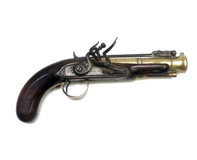 Lot 211 - A blunderbuss flintlock pistol with sprung...