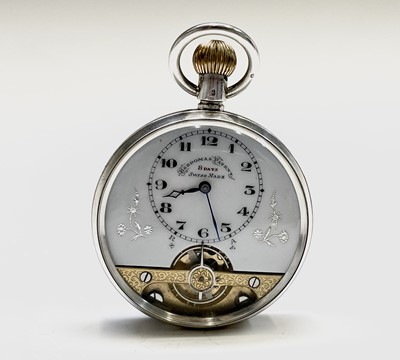 Lot 283 - A silver Hebdomas 8 Day keyless pocket watch...