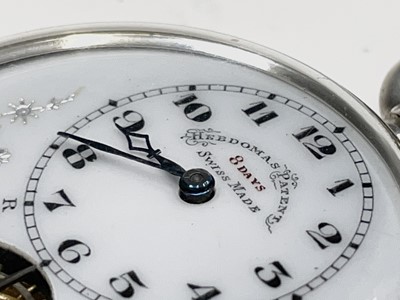 Lot 283 - A silver Hebdomas 8 Day keyless pocket watch...
