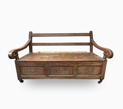 Lot 241 - A pine and oak settle, late 18th/early 19th...