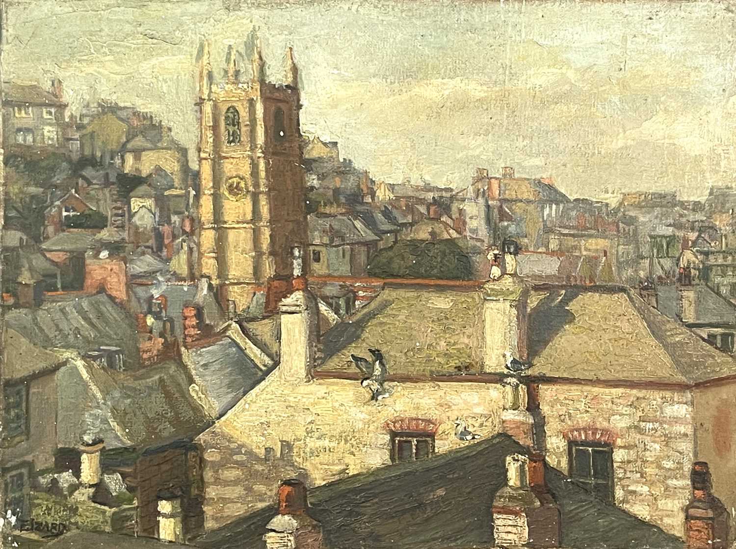 Lot 30 - Eileen IZARD St Ives Rooftops Oil on canvas...