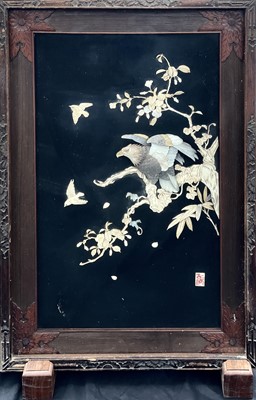 Lot 419 - A Japanese black lacquer panel , Meji period,...