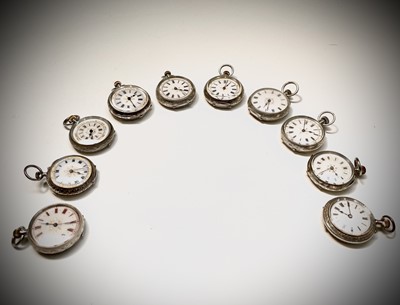 Lot 254 - Ten silver cased keyless fob watches each with...