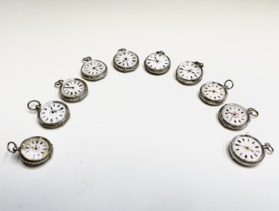 Lot 176 - Ten silver cased key-wind fob watches each...