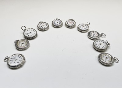 Lot 196 - Ten silver cased key-wind fob watches each...