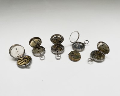 Lot 82 - Five silver key-wind fob watches each with...