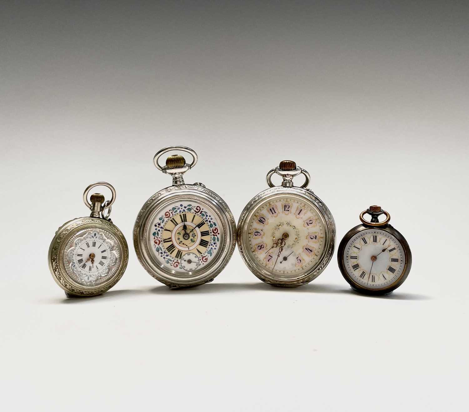 Lot 84 - Two fancy silver cased keyless pocket watches...