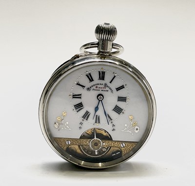 Lot 297 - An 8 day Hebdomas nickel cased pocket watch...