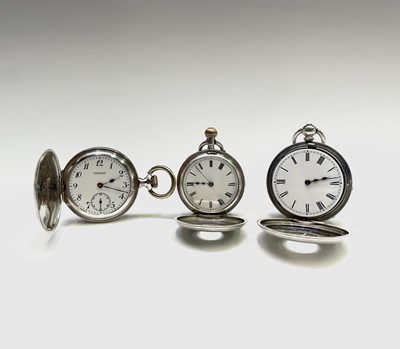 Lot 210 - A key-wind silver half-hunter watch 38.7mm, a...