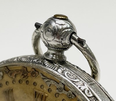 Lot 98 - A silver key-wind pocket watch with ornate...