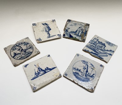 Lot 294 - Six Delft blue and white tiles, 17th/18th...