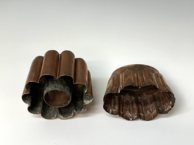 Lot 361 - Two Victorian copper jelly moulds, height 13,...