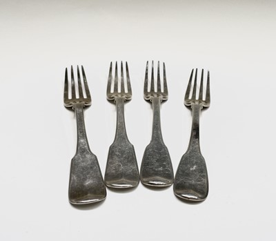 Lot 389 - A pair of plain fiddle dinner forks by William...