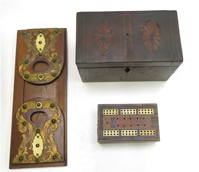 Lot 310 - A Victorian brass bound mahogany book slide, a...