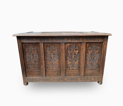 Lot 389 - An oak blanket box, 20th century, with a...