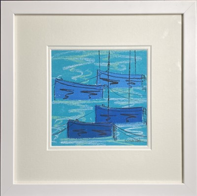 Lot 74 - Stephen FELSTEAD (1957) Blue Boats, Mousehole...