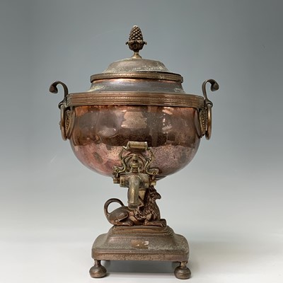 Lot 384 - A Regency copper tea urn, height 37cm, width...