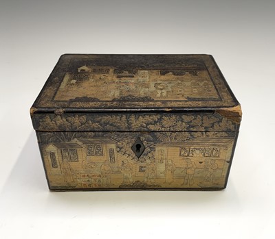 Lot 298 - A Chinese export gilt-decorated black lacquer...