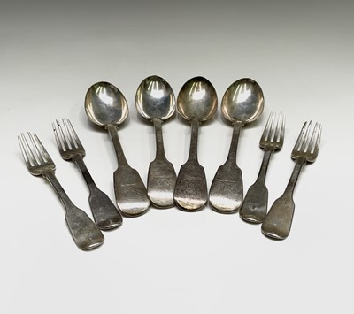 Lot 445 - Four Exeter plain fiddle pattern silver...