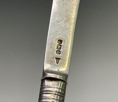 Lot 369 - Grape scissors, cake knives with silver bladed...